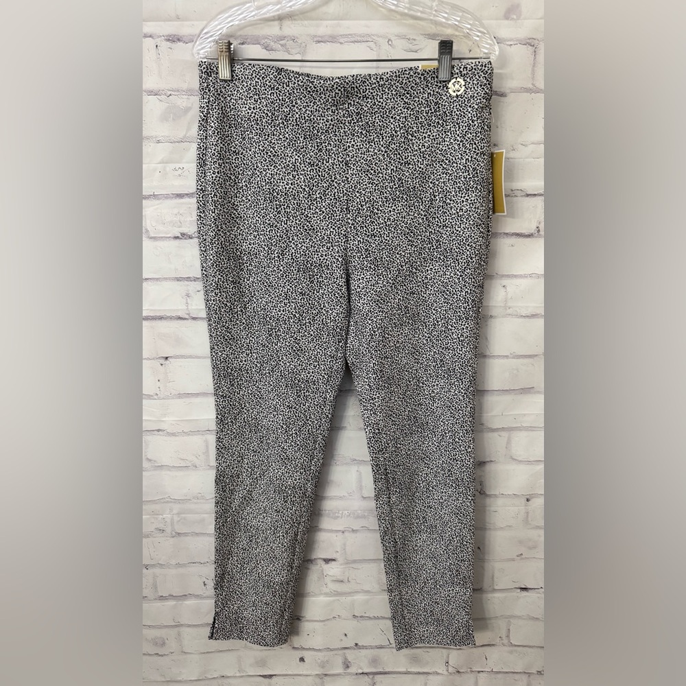 Michael‎ Kors L Super Skinny Ankle Pull On Stretch Pant Black White Animal New